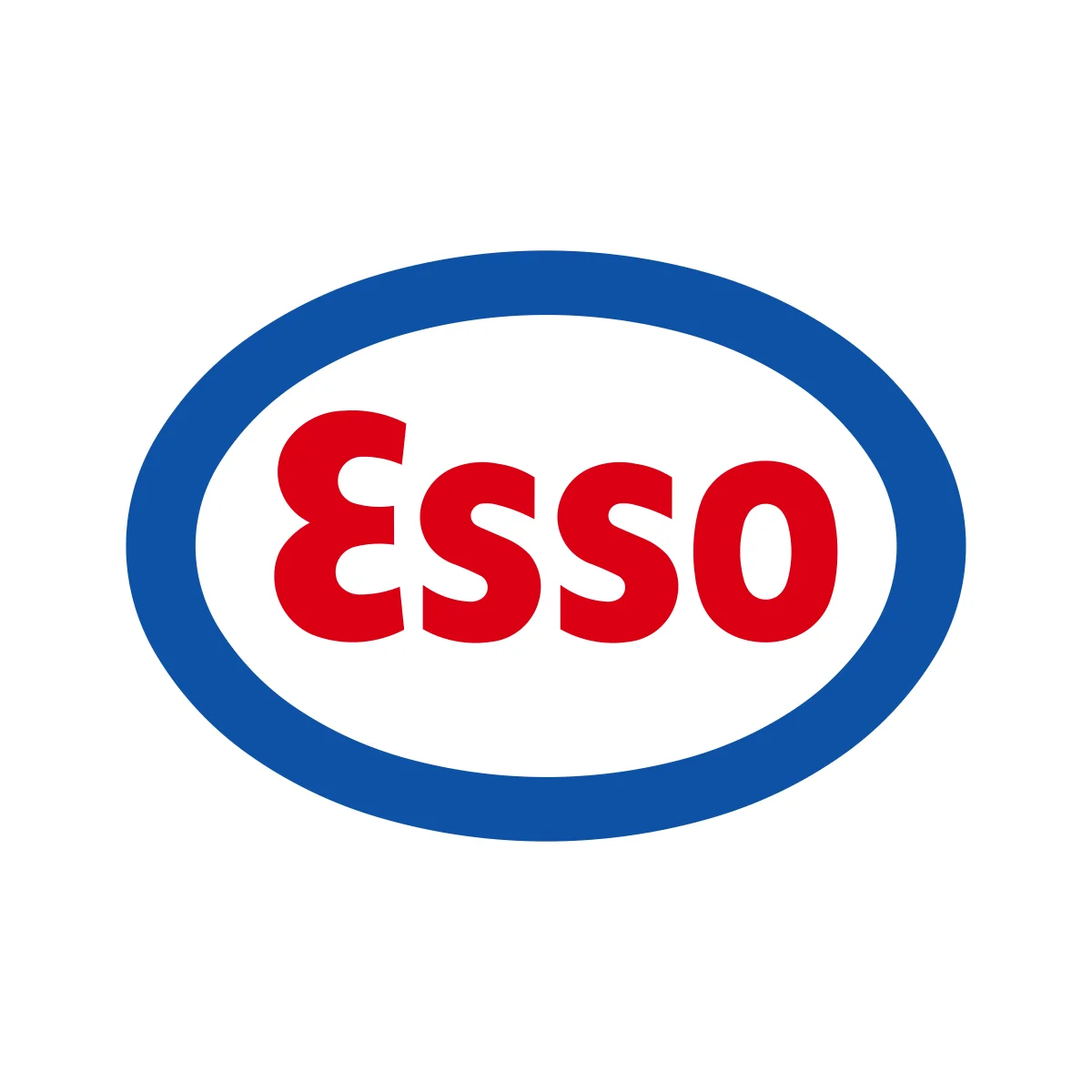 Esso international gas station brand and trade name for ExxonMobil classic red script in blue oval logo in PNG and SVG Vector.