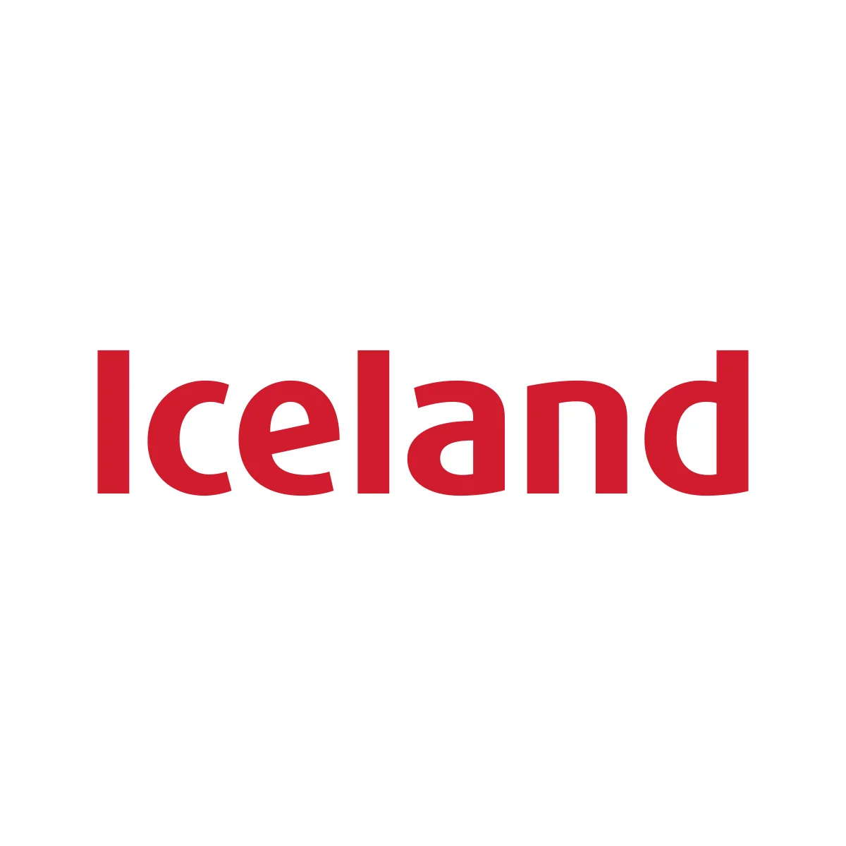 Iceland British supermarket chain and frozen food specialist white wordmark on red logo in PNG and SVG Vector.